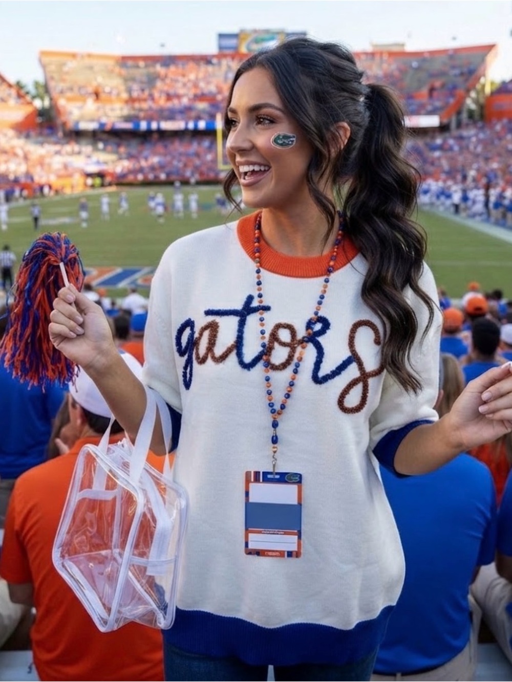 New! QUEEN OF SPARKLES Licensed Glitter Script Gators Sweater Top